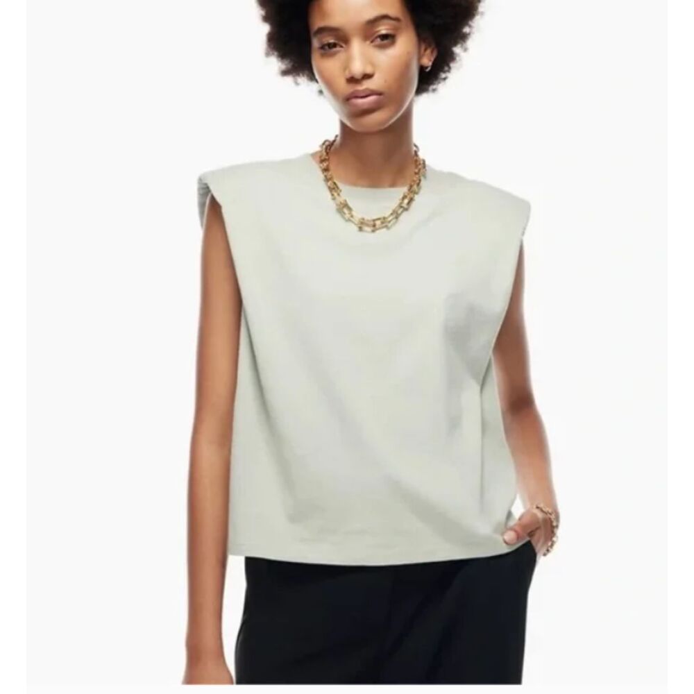 Aritzia Babaton The Bold Shoulder Green Sleeveless Shoulder Pad Cotton Top Sz XS